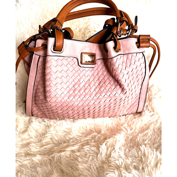 Simply Noelle Blush Faux Leather Woven Handbag - Picture 1 of 6